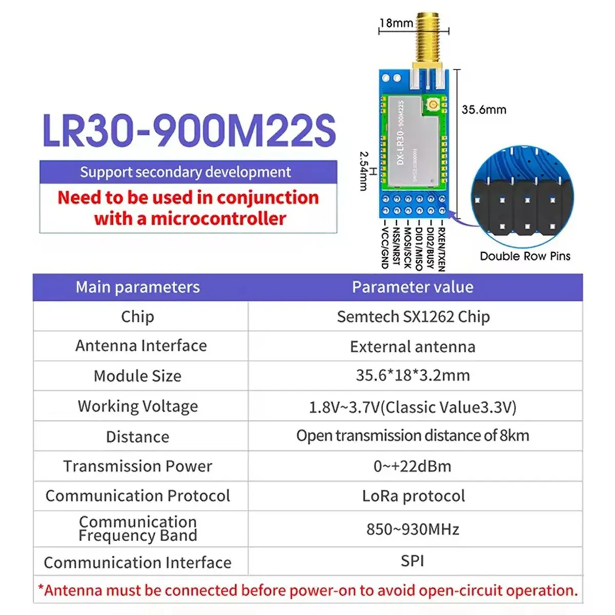【꼭 있어야 할 것】DX-LR30 SX1262 칩 로라 모듈 SX1262 RF 모듈 8Km 22Dbm UART 스프레드 스펙트럼 기술 개발