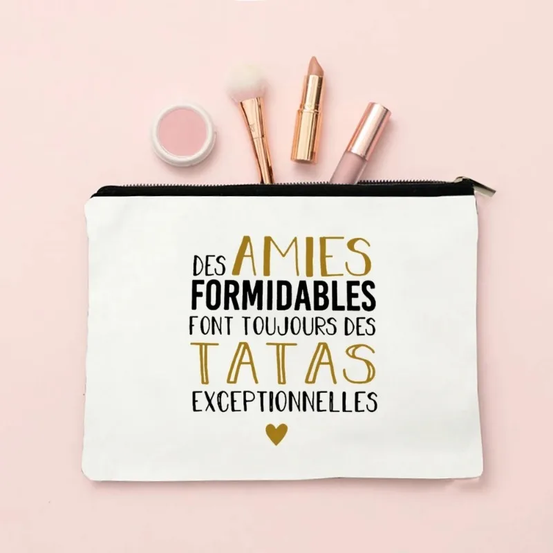 French Print Makeup Bag Sister Tata Travel Neceser Toiletry Pouch Pregnancy Announcement Zipper Cosmetic Bag Tata Marraine Gift 5