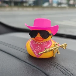Yellow Duck Cowboy Hat Decoration with Sunglasses and Scarf - Trendy Car Interior Ornament (Pink Cowboy Hat)
