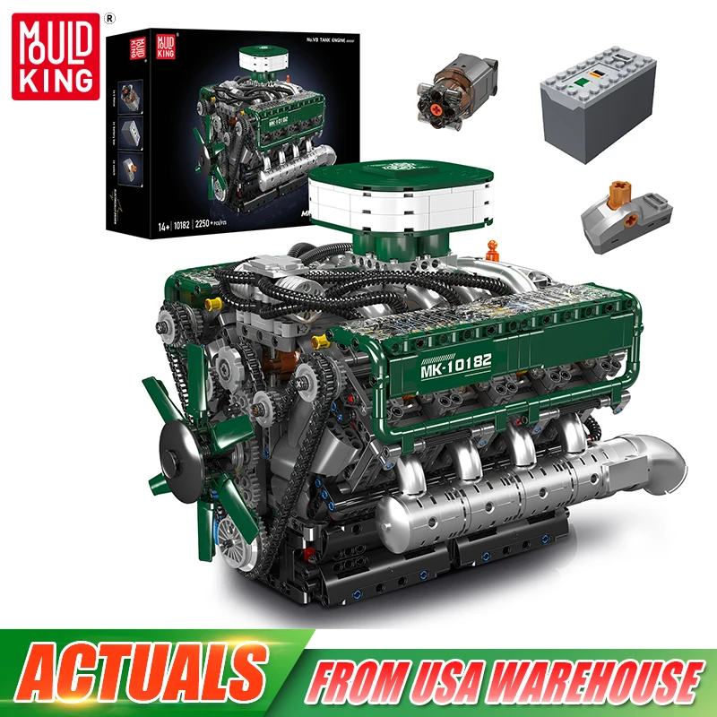 Mould King 10182 Technical Engine Toys The Motorized V8 Tank Engine Building Block Assembly Engine Brick Set Kids Christmas Gift