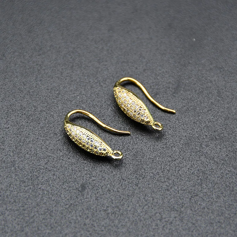 

Good Quality Color Remian Nickel Free Real Gold Plated CZ Micro Paved Fish Earring Wires for DIY Earrings Making Findings