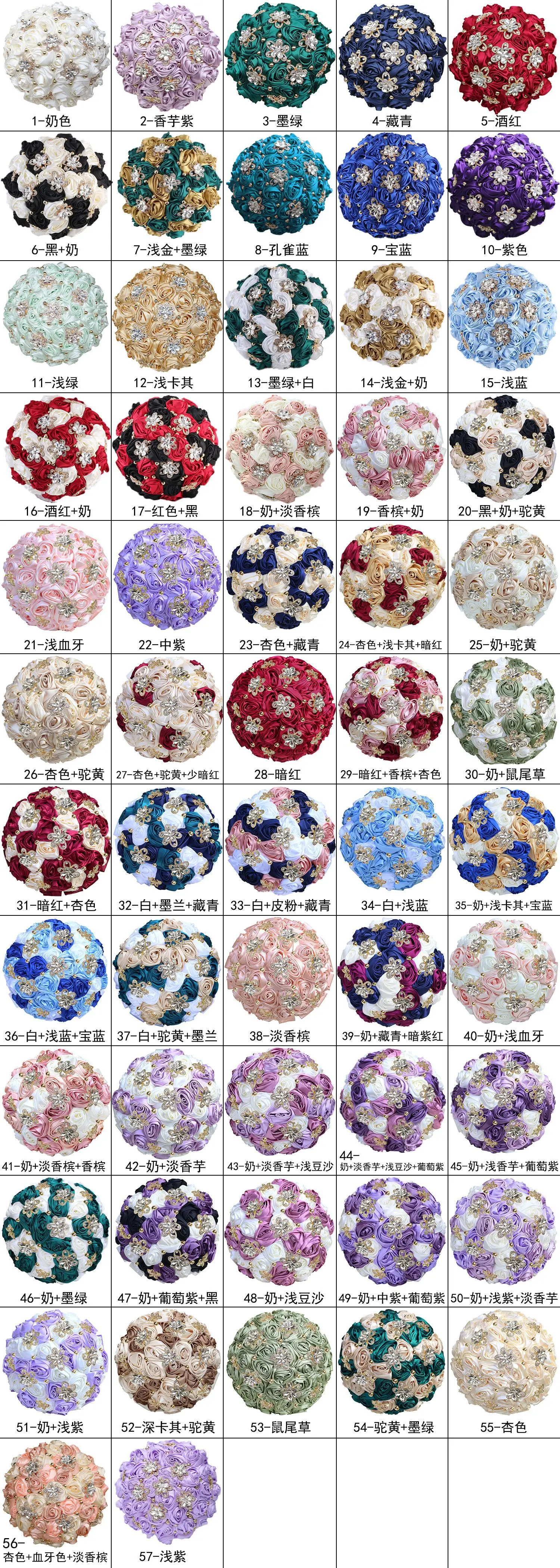 Lilac Purple Bridal Bouquet of Rhinestone Roses Flower Wedding Accessories Bridal Crystal Bouquets Artificial Satin Flowers 21cm