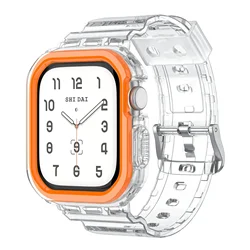 Transparent Silicone Band and Case for Smartwatch - Clear 42mm/46mm Strap (Transparent orange)