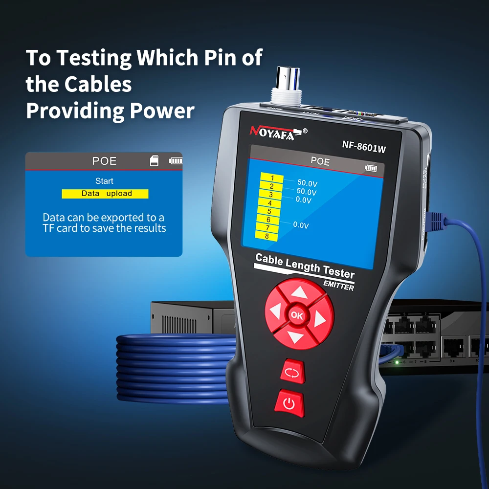 Noyafa NF-8601W Network Cable Tester RJ45 RJ11 BNC Multifunction POE PING Crosstalk Lan Network Test 8pcs Remot Cable Tracker