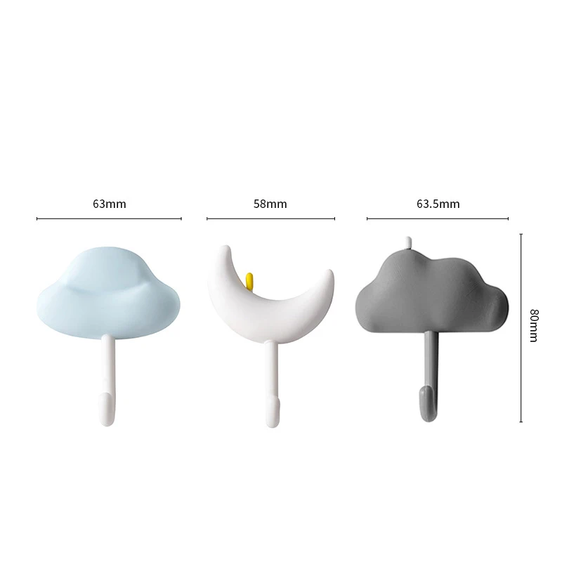3pcs Cloud Moon Hooks No-punch Non-marking Adhesive Backed Adhesive Hooks Kitchen Bathroom Wall Cute