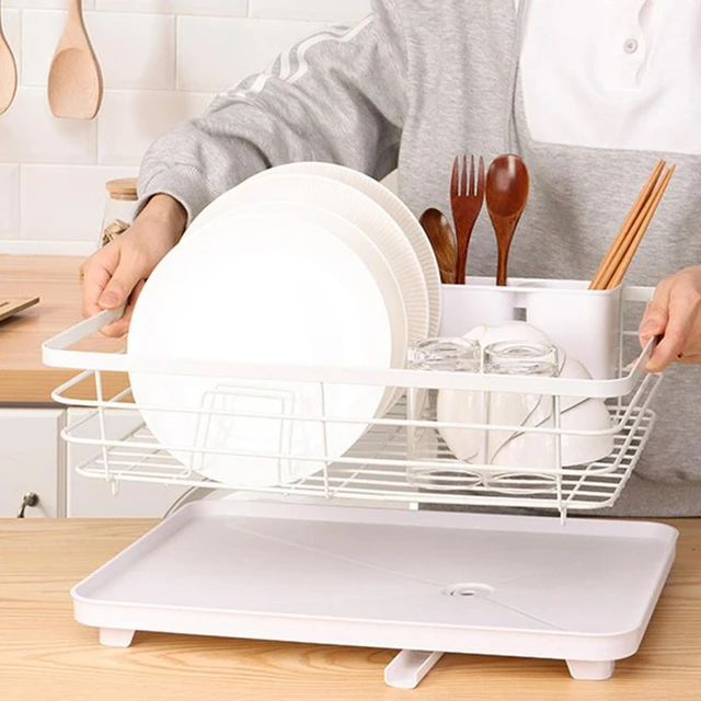 2-Tier Drying Dish Rack for Kitchen Counter Kitchen Utensils Drainer Rack  with Cup Holder Chopstick Tableware Organizer Basket - AliExpress