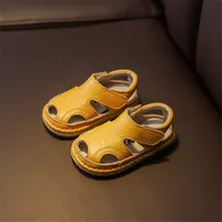 2024 New Summer Baby Shoes Genuine Leather Closed Toe First Walker Soft Sole Cut-outs Fashion Baby Girls Boys Sandals 2