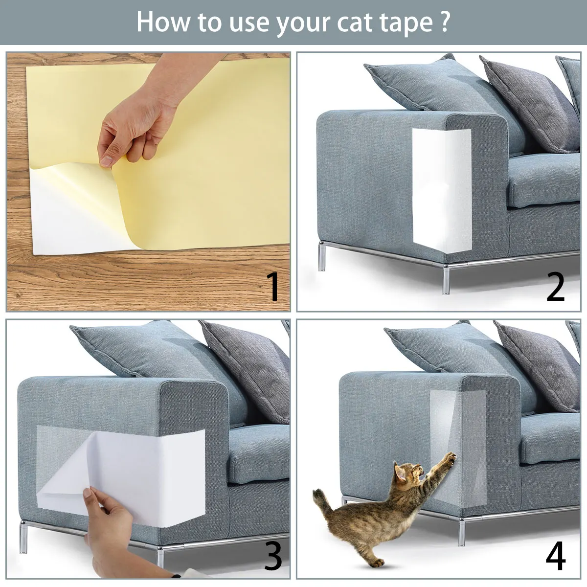 2Pcs Anti Cat Scratch Furniture Protector Flexible Self-Adhesive Cat Scratch Tape Thick Cat Scratching Pad Cat Dog Training Aids