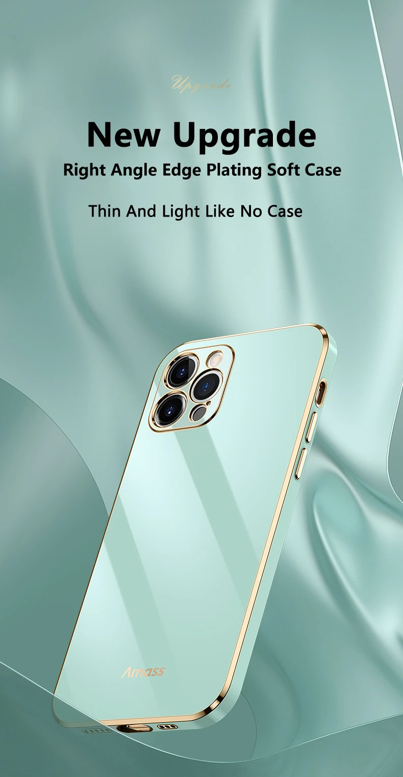 Custodia per telefono con bordo placcato quadrato per IPhone 15 11 12 13 14 Pro Max Mini Plus Custodia protettiva morbida in silicone tinta unita_voghion.com