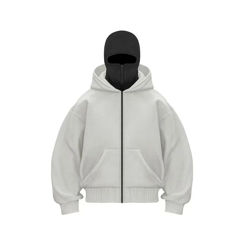 Customized Double-hooded Zipper Hoodies Men Personality Printed Long Sleeve Zip Up Sweatshirts Women Ninja Mask Pullovers Jacket