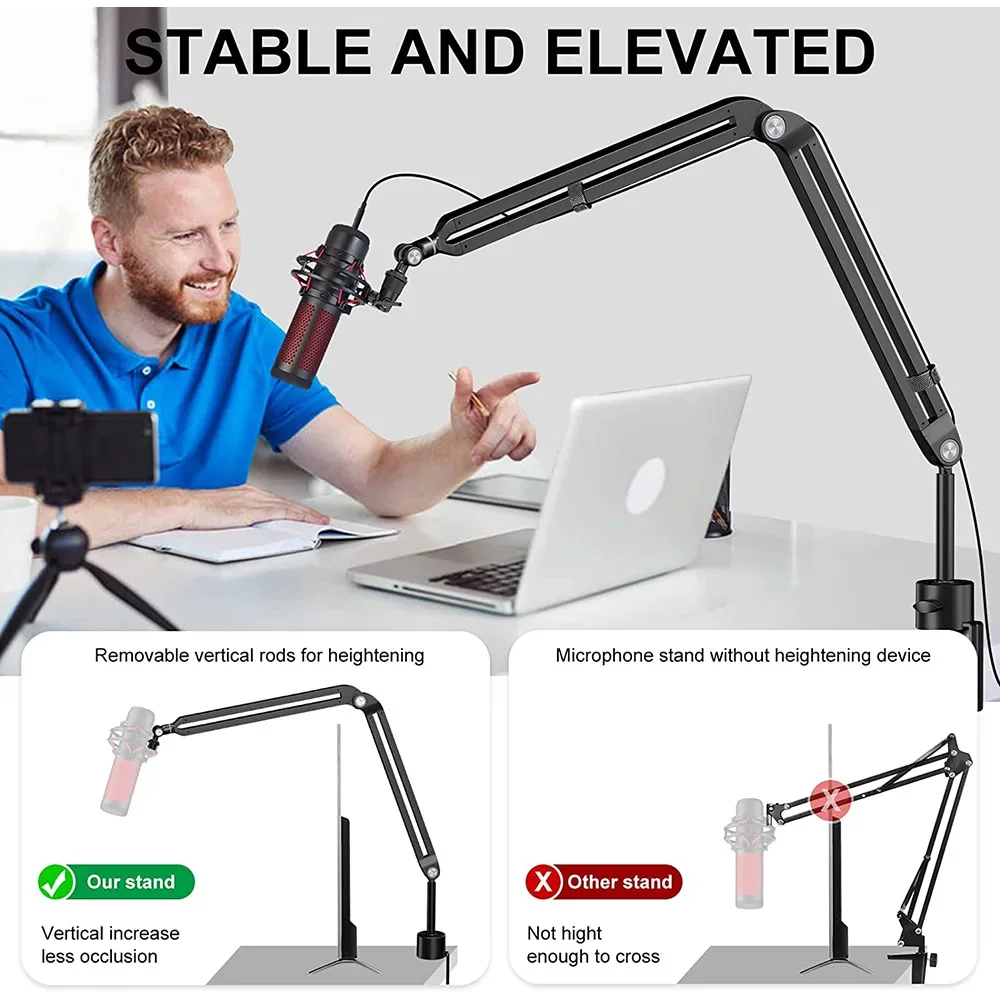 HyperX SoloCast 마이크 스탠드 책상 조절 가능 컴팩트 마이크 서스펜션, 가위 암 스탠드, Razer Seiren X Blue Yeti용 붐