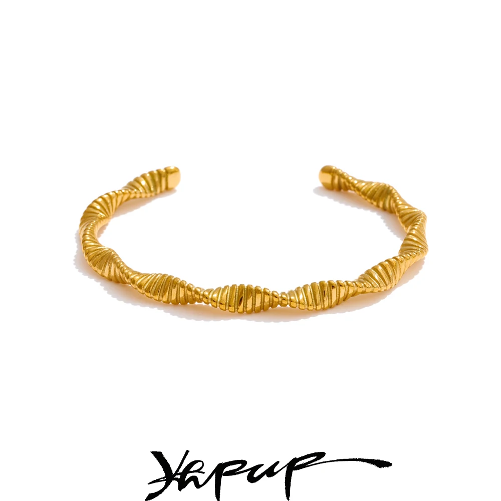 Yhpup Stainless Steel Bracelet Cuff Golden PVD Stainless Steel Bangle Waterproof
