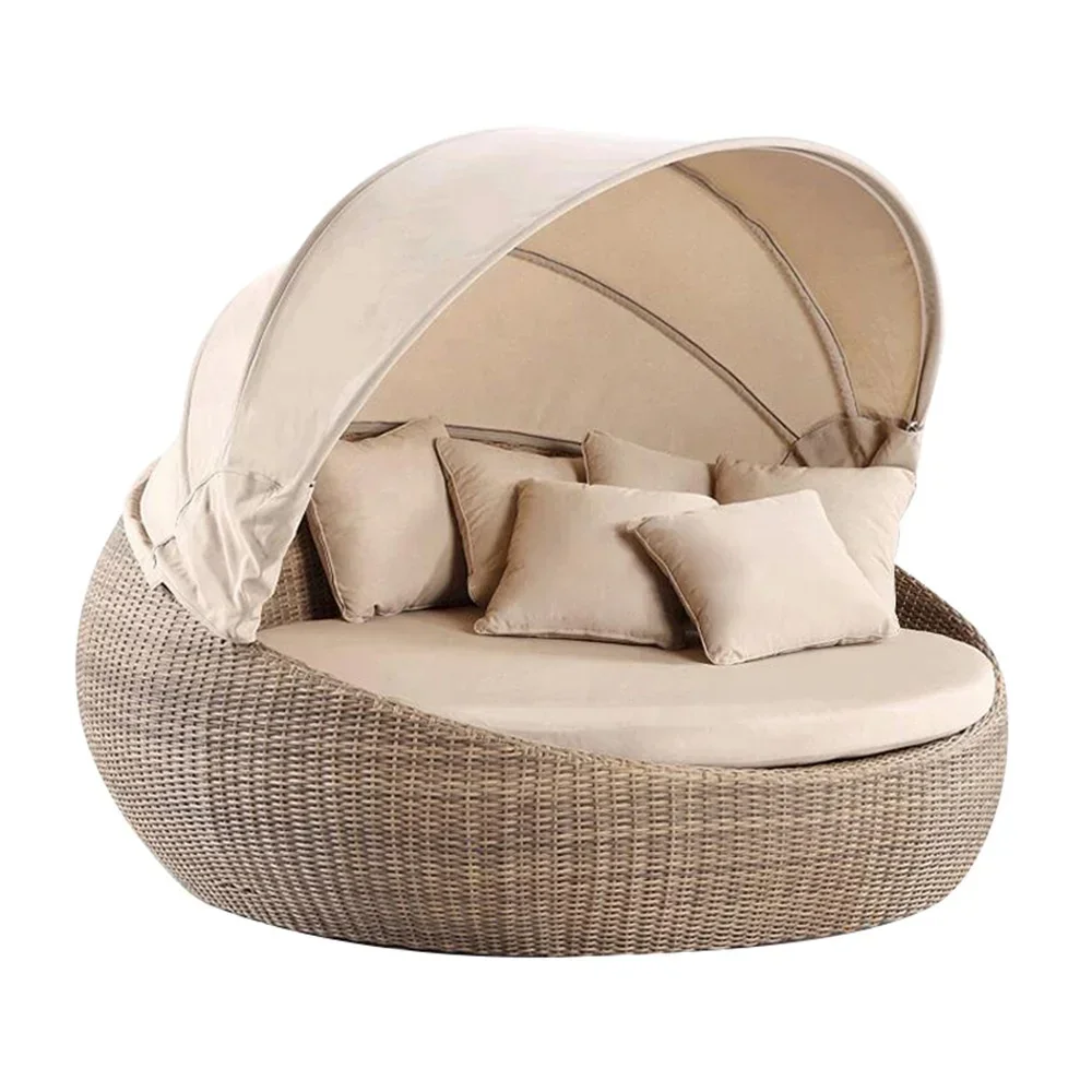 Modern Day Bed Patio Furniture Hotel Luxury rope Garden Round Sun Lounger Aluminum Rattan Wicker Outdoor Daybed With Canopy