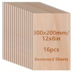 Basswood Craft Boards: Premium Thin Wood Sheets for DIY Projects and Model Building (12x8x0.08in) (16pcs)