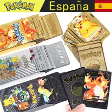 54pc español Pokemon metalowe złote pudełko kartonowe złote litery hiszpańskie karty do gry Metalicas Charizard Vmax Gx kolekcja gra zabawka tanie tanio TAKARA TOMY CN (pochodzenie) 7-12y 12 + y 18 +