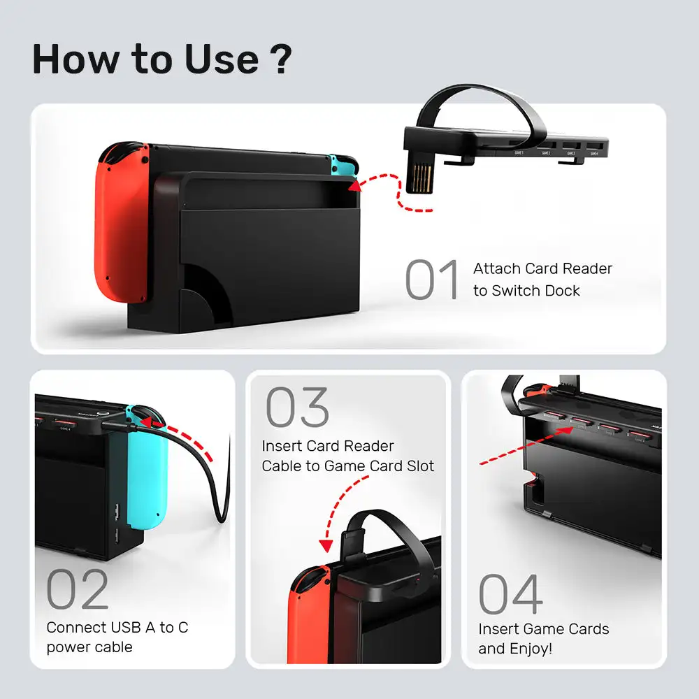 Switch Game Card Reader 4-in-1 for Nintendo Switch/Switch OLED Supports Quickly One-key Switching Games