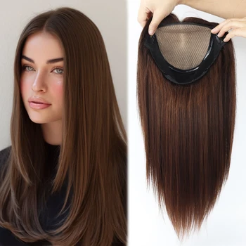 Parrucca per capelli umani a strati per donna Parrucca con base in seta da 6x6 pollici con PU attorno alla parrucca di capelli castani medi con rete elastica morbida e traspirante