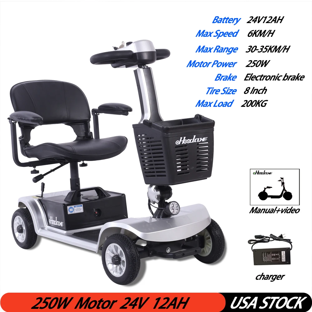 Medical Electric Outdoor 4 Wheel Scooter Elderly And Disabled Foldable Portable Outdoor Adult Mobility Scooter Max Load 200KG
