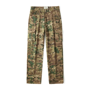 Pantaloni Cargo Mimetici da Uomo con Tasche Multiple, Gamba Dritta e Vestibilità Comoda, Traspiranti e Resistenti all'Usura, per Attività all'Aperto e Uso Quotidiano, 100% Cotone