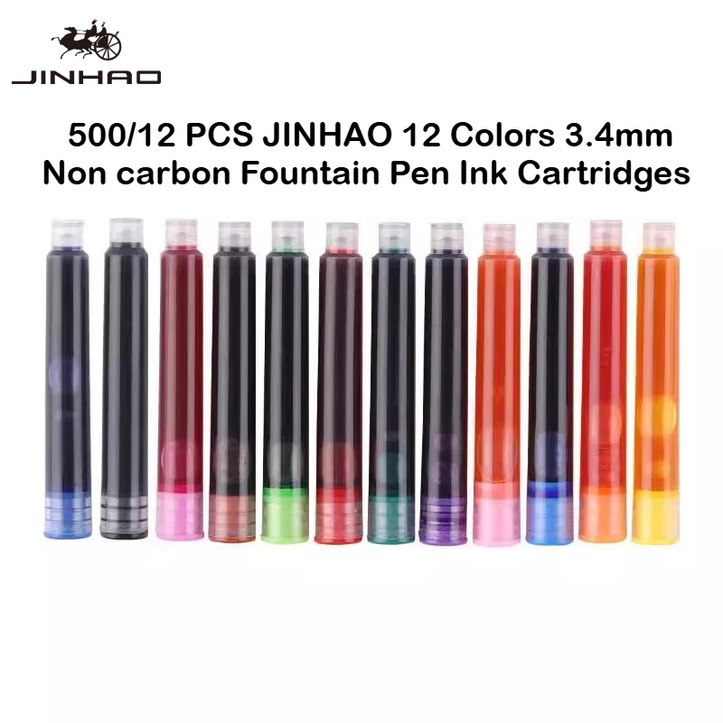 500/12 PCS JINHAO 12 색 만년필 범용 비 탄소 3.4mm 잉크 카트리지 Sac 리필 학교 사무용품 문구