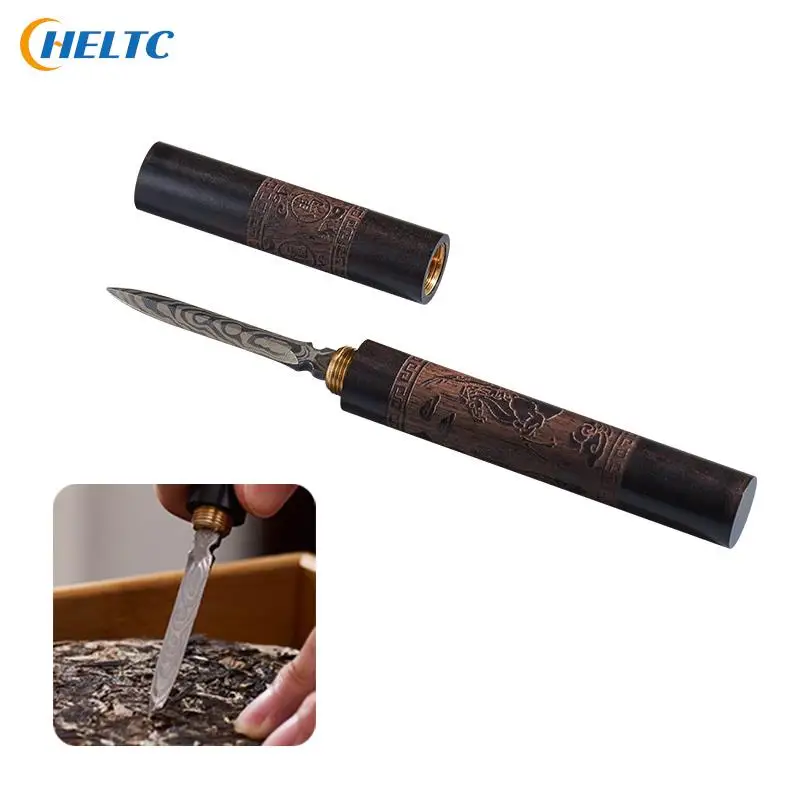 Tea Knife Needle Pick Stainless Ebony Chinese Puer Tea Needle Cutter Damascus Knife Pick Wooden Handle Teaware