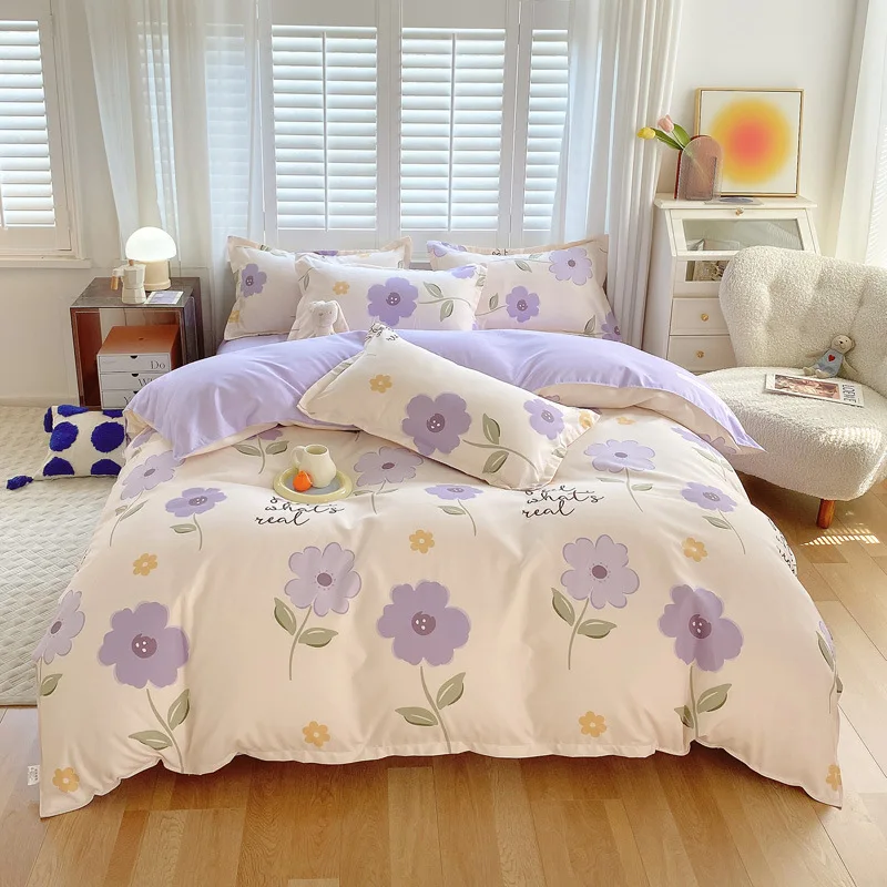 

2023 Cotton matte four piece spring and autumn style pure cotton matte bed sheets, quilts, bedding sets