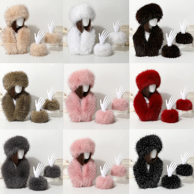 Winter Dicke Warme Pelzige Haarband für Frauen Mädchen Mode Flauschigen Faux Pelz Russische Hut Stirnband Outdoor Wärmer Ski Beanie Hüte – Detail 1