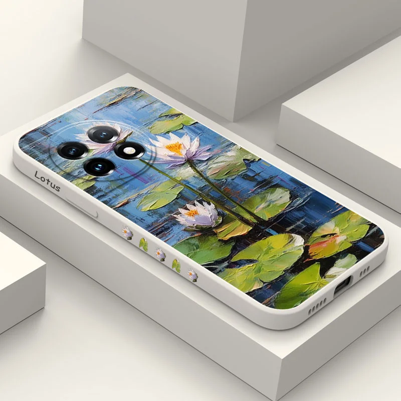 Custodia Per Telefono Lotus Pond Per Oneplus 11 11R 10 10R 10T 9R 9Rt 9 8T 8 7 7T Pro 5G Cover In Silicone Liquido