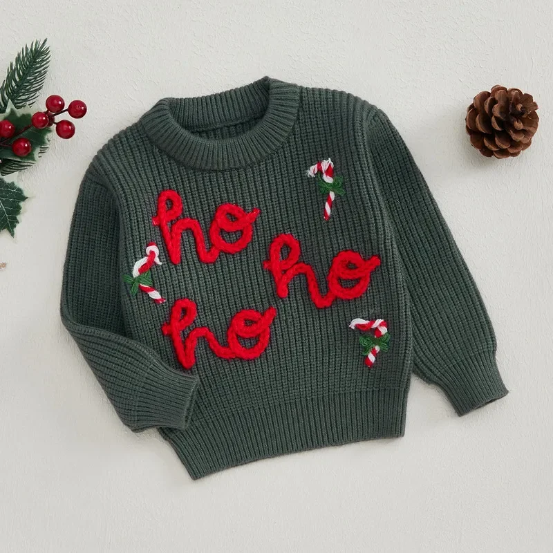 Baby Girl Christmas Sweater Autumn Winter Long Sleeve Letters Candy Cane Warm Knit Pullover baby girls sweater
