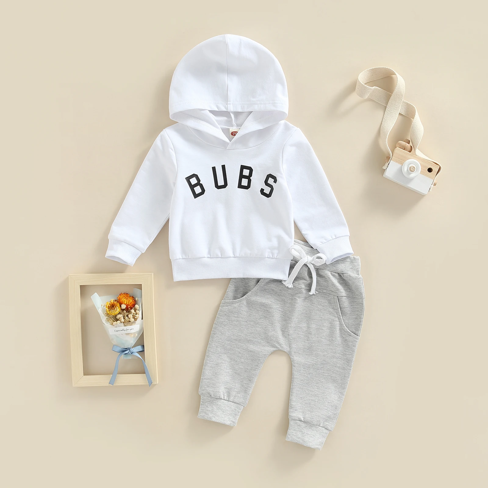 Citgeett Autumn Toddler Newborn Baby Girls Boys Outfits Letter Print Long Sleeve Hooded Pullover + Elastic Pockets Trousers