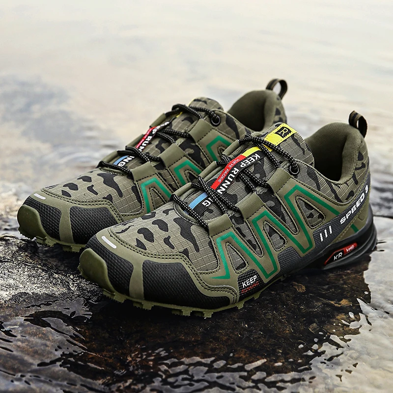 2023 new outdoor cross-country running shoes Mountain climbing men's shoes Waterproof and anti-skid camouflage travel shoes