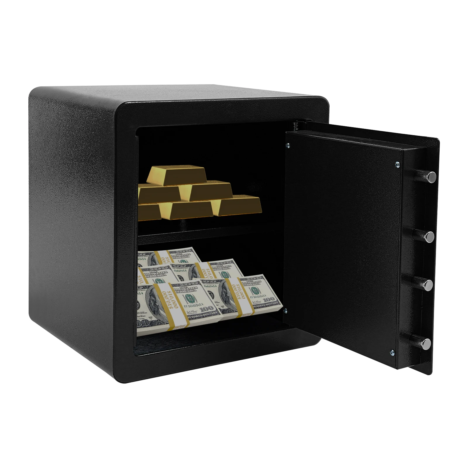 Vnútro otvoreného trezoru s policou