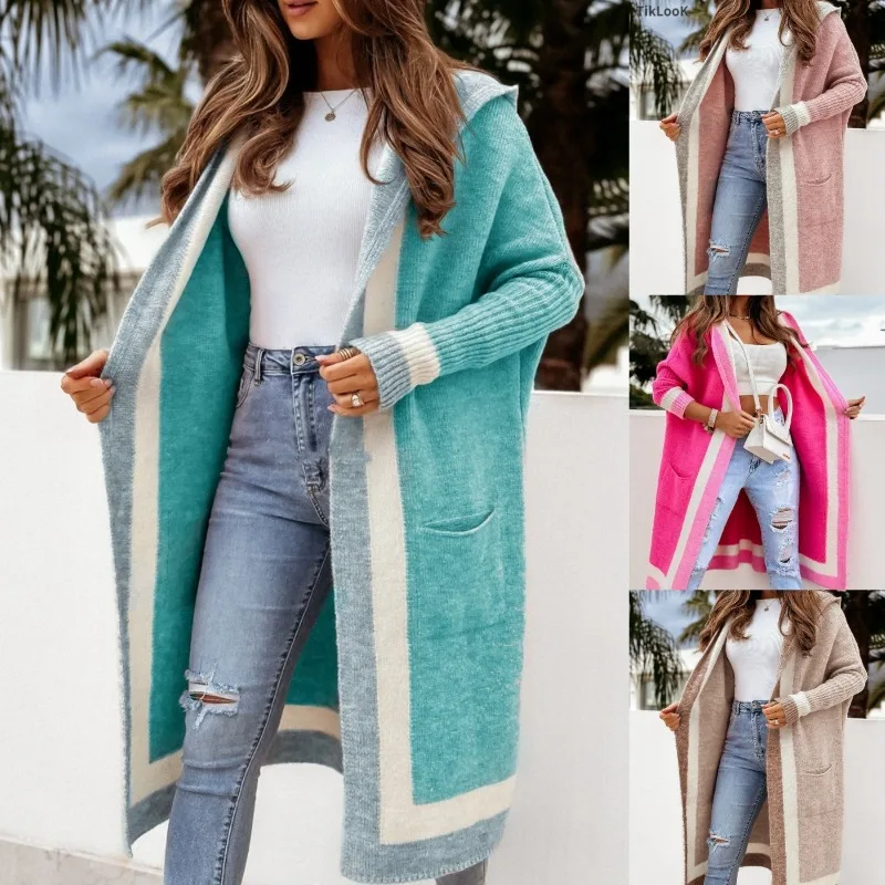 

European and American autumn and winter casual versatile hooded long cardigan sweater jacket new women's clothing