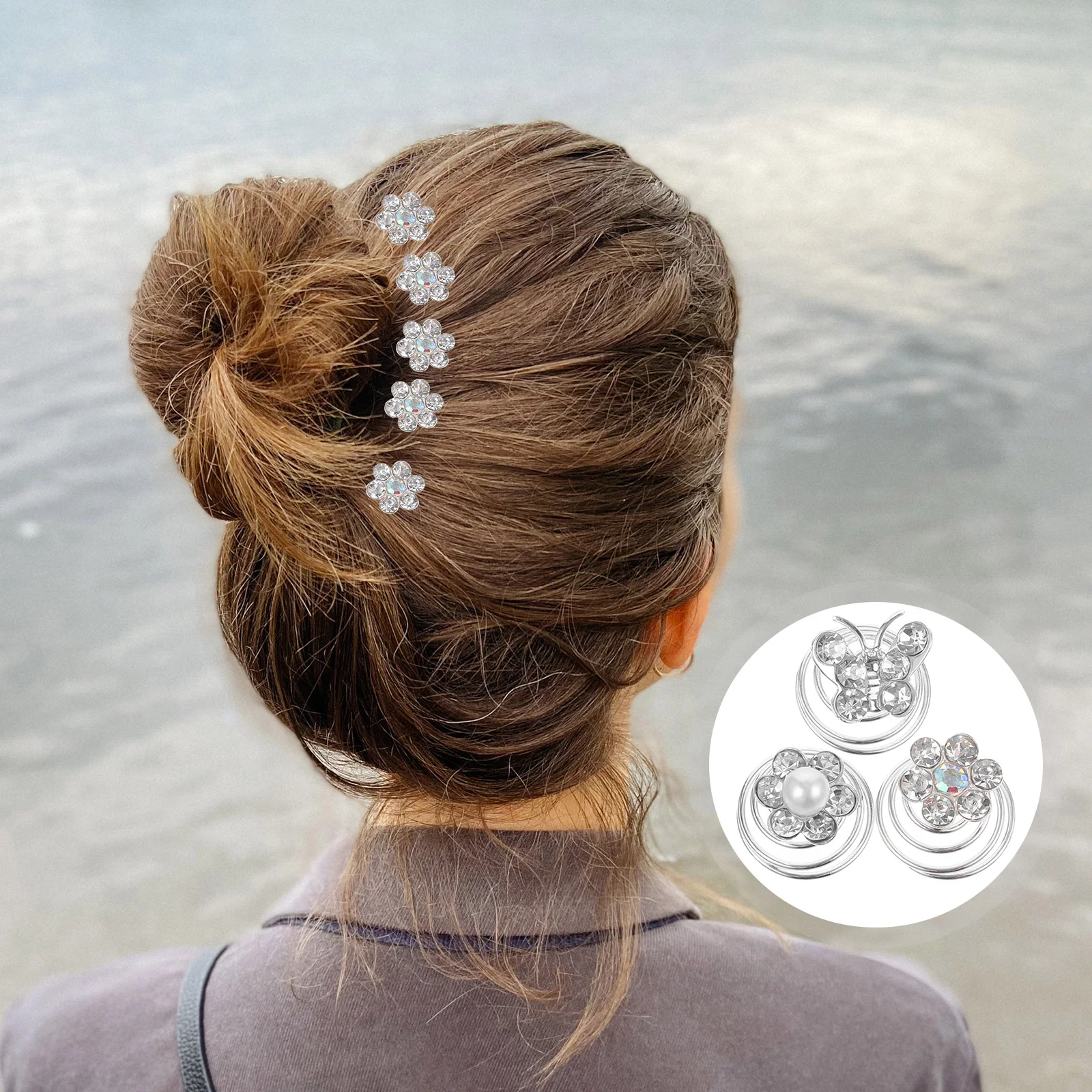 Rhinestone Spiral Hairpins Wedding Bridal Hair Pins Rhinestone Twists Coil Flower Swirl Spiral Hairpins Mini Hair Clips