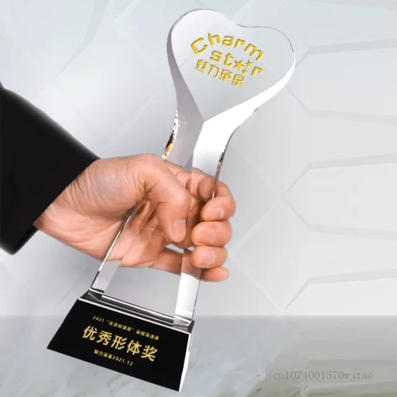 

Creative Customized Column Shape Crystal Trophy Enterprise Awards Excellent Employee Team Souvenirs, High-grade Love Trophy, 1Pc