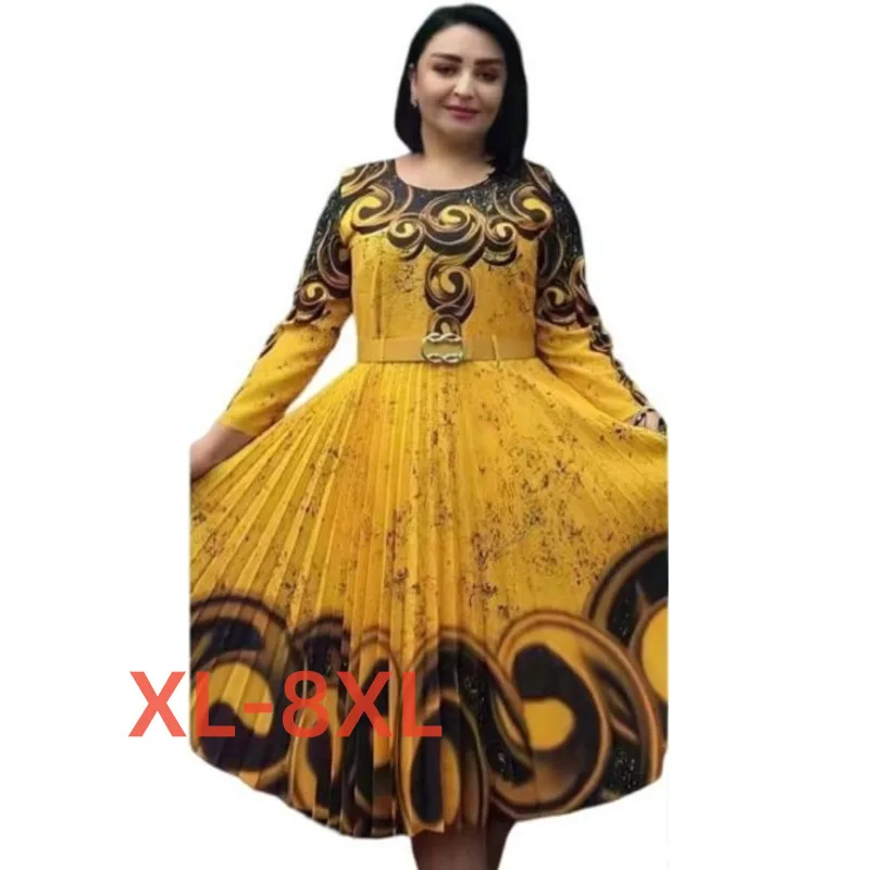 

Plus Size 4xl 5xl 6xl 7xl 8xl Professional o Neck Large Printed Dress for Women