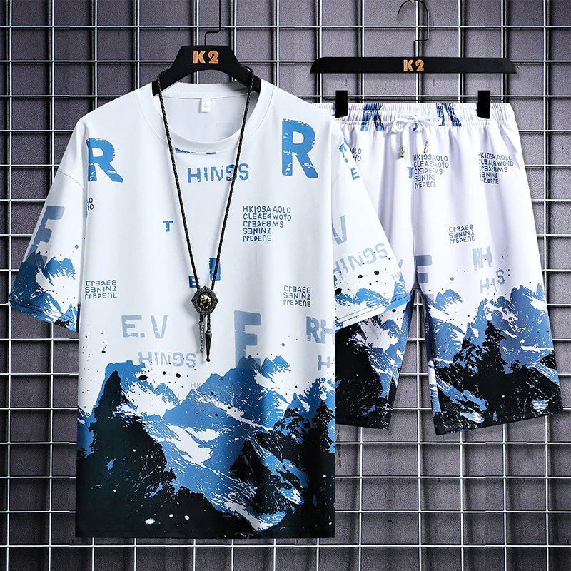 

2023 Summer Tshirt Shorts 2 Pieces Running Set Black Brearhable Fashion Streetwear GYM Outfits Tracksuit Men Jogging Homme