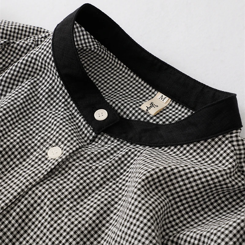 Cotton Vintage Casual Loose Black Plaid Dresses For Women Spring Autumn Long Sleeve Dress Femme Robe Vestidos Elegant Clothing