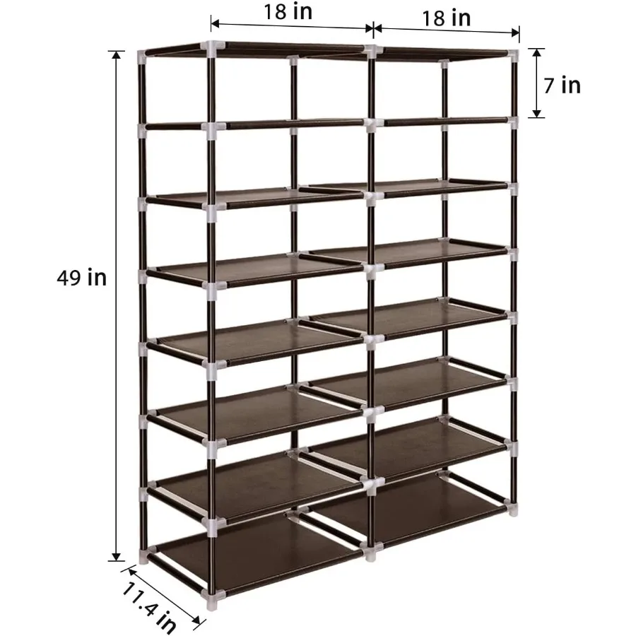 Shoe Rack Storage Organize 28 Pairs Portable Double Row with Nonwoven Fabric Cover Shoe Shelf Cabinet for Closet