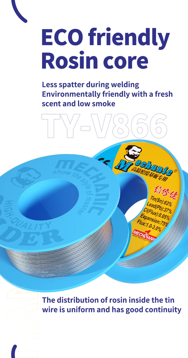 MECHANIC TY-V866 0.2-1.0mm Rosin Core High Purity Solder Wire 183°C for Mobile Phone Motherboard Repair Welding Solder Wire Tool