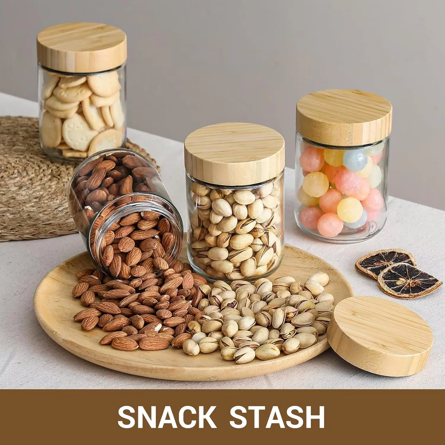 Glass Storage Container Glass Storage Jar Glass jars with Airtight Lids Oats Containers with Bamboo Lids Wide mouth Mason Salad Glass Food Storage For Snacks Yogurt Spice
