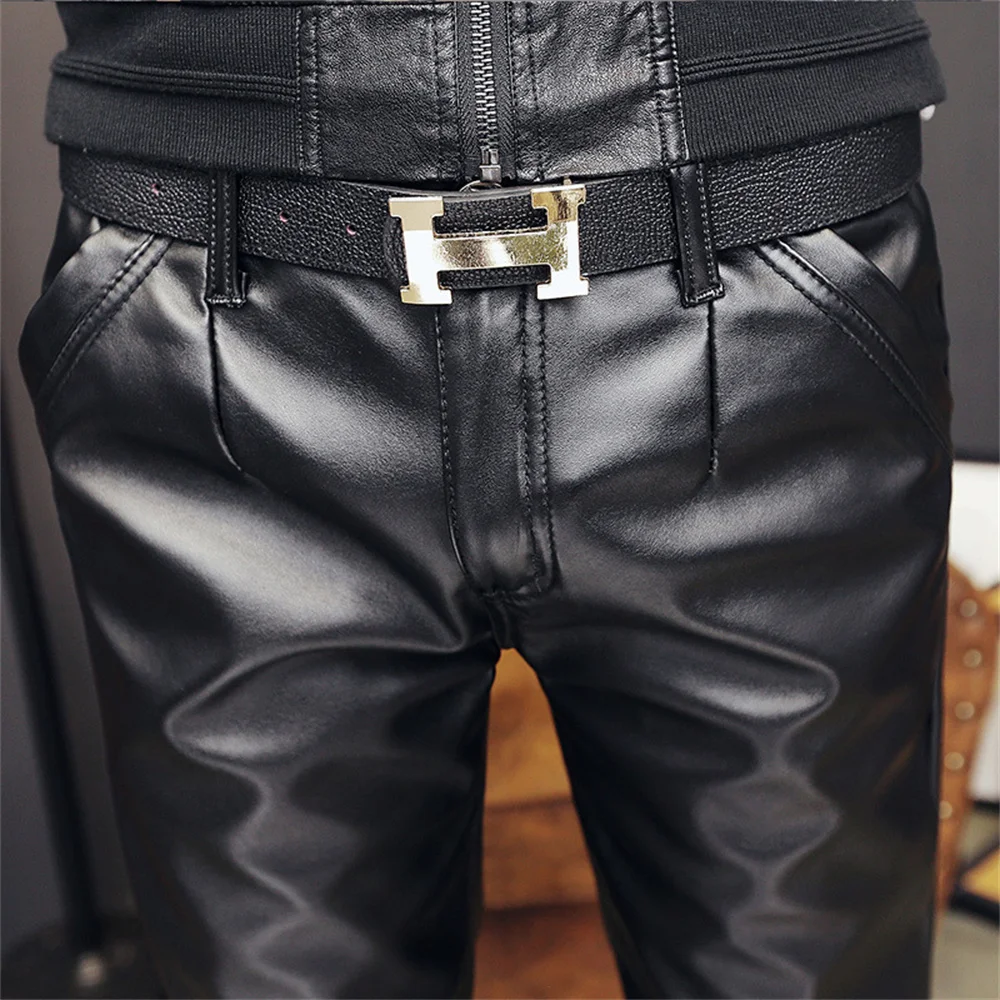 Men Leather Pants Skinny Fit Elastic Fashion PU Leather Trousers Wet Look Stretch  Faux Leather Motorcycle Pants Thin Streetwear - AliExpress