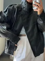 HH automne veste en simili cuir pour femmes décontracté solide fermeture éclair manches longues en cuir Pu manteaux nouvelle mode femme Streetwear 6