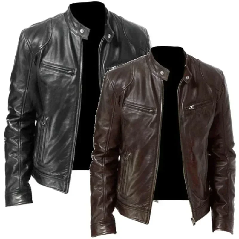 Men's Leather Jacket Bomber Motorcycle Biker Pu Leather Casual Loose Fit Faux Jacket leather jackets,men winter jacket