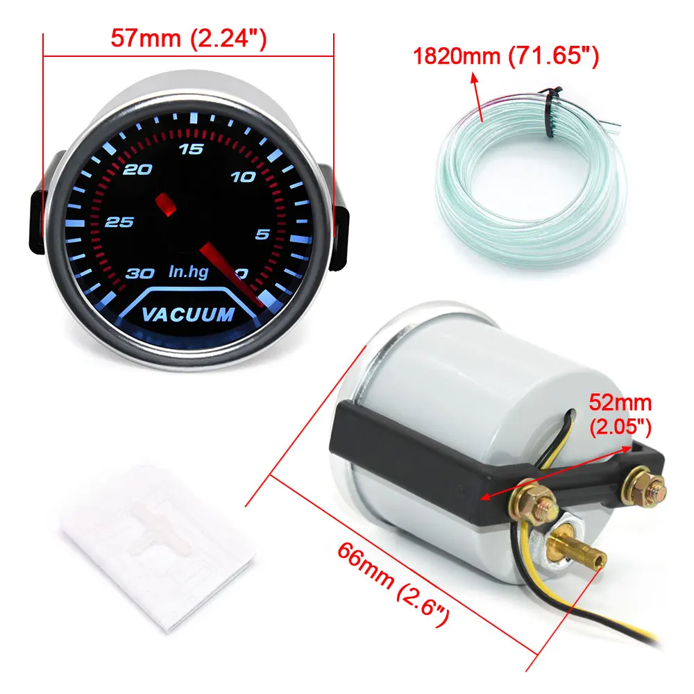 2" 52mm Universal Digital Vacuum Meter Smoke Lens White Backight Vacuum Gauge -30~0In.hg 52mm Brake Bleeder For Car Racing12v