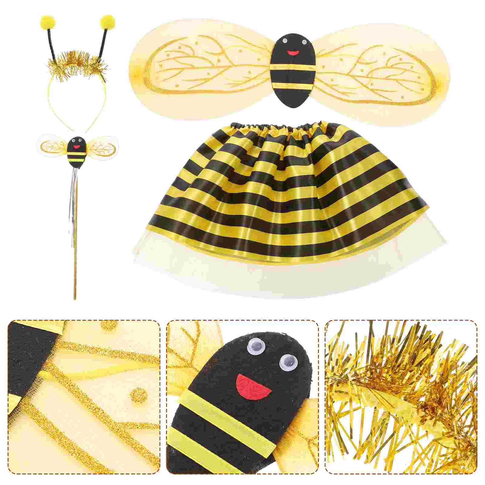 

4pcs Costume Set Dress Headband Wand Dress Stage Performance Fairy Wand