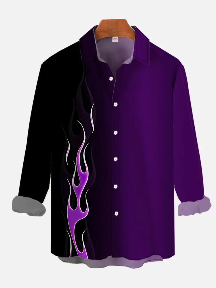 Purple Flame Print Men's Long Sleeve Shirt 3D Pretty Girl Print Fashion Lapel Top 2024 New Men's Shirt Large Size Casual шапка buff crossknit hat purple us one size 132891 605 10 00