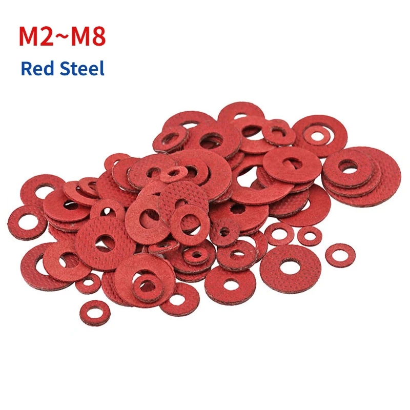 100/200/500Pcs M2-M8 Red Steel Paper Insulating Flat Washer stainless steel washers washer gasket set washer gasket carbon steel washers silicone o ring washer retaining ring washer retaining ring set rubber washer Insulation Plain Gasket Pad Ring Spacer
