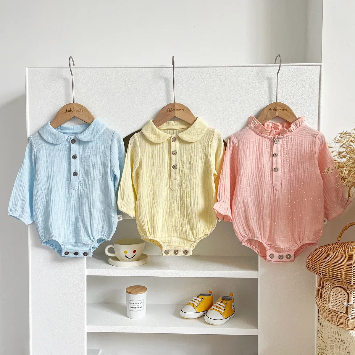 Korean Style Baby Girl Long Sleeve Ruffle Cotton Romper Outfit Newborn Spring Clothes All in One Suit for Crawling And Playing