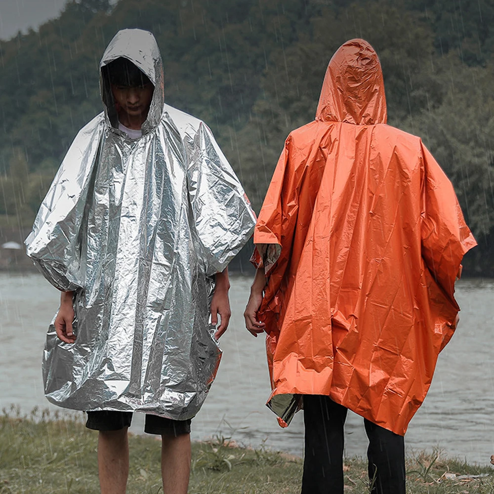 Poncho de lluvia de supervivencia de emergencia, manta térmica reflectante,  impermeable para tienda de campaña - AliExpress